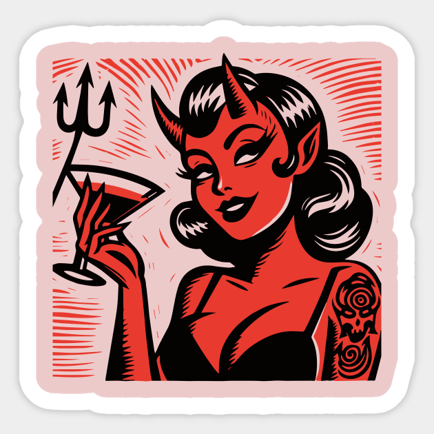 Retro Devil Girl Sticker by n23tees